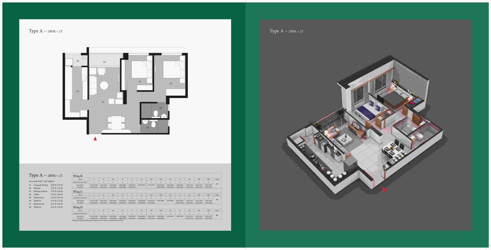 Type A (2BHK + 2T)