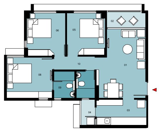 Type E3 (3BHK + 2T)