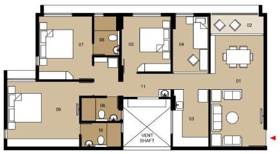 Type G (3.5BHK + 3T)