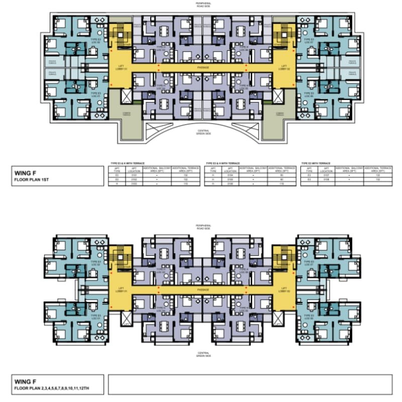 1st, 2nd, 3rd, 4th, 5th, 6th, 7th, 8th, 9th, 10th, 11th and 12th Floor Plan